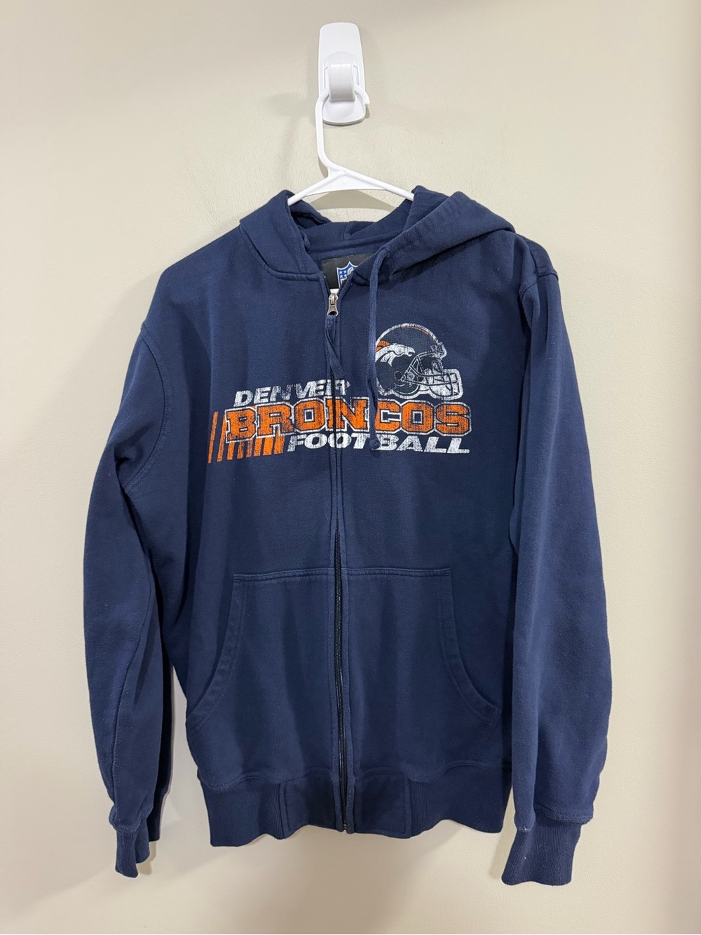 NFL Denver Broncos Navy Blue Full Zip  Hoodie. Size M